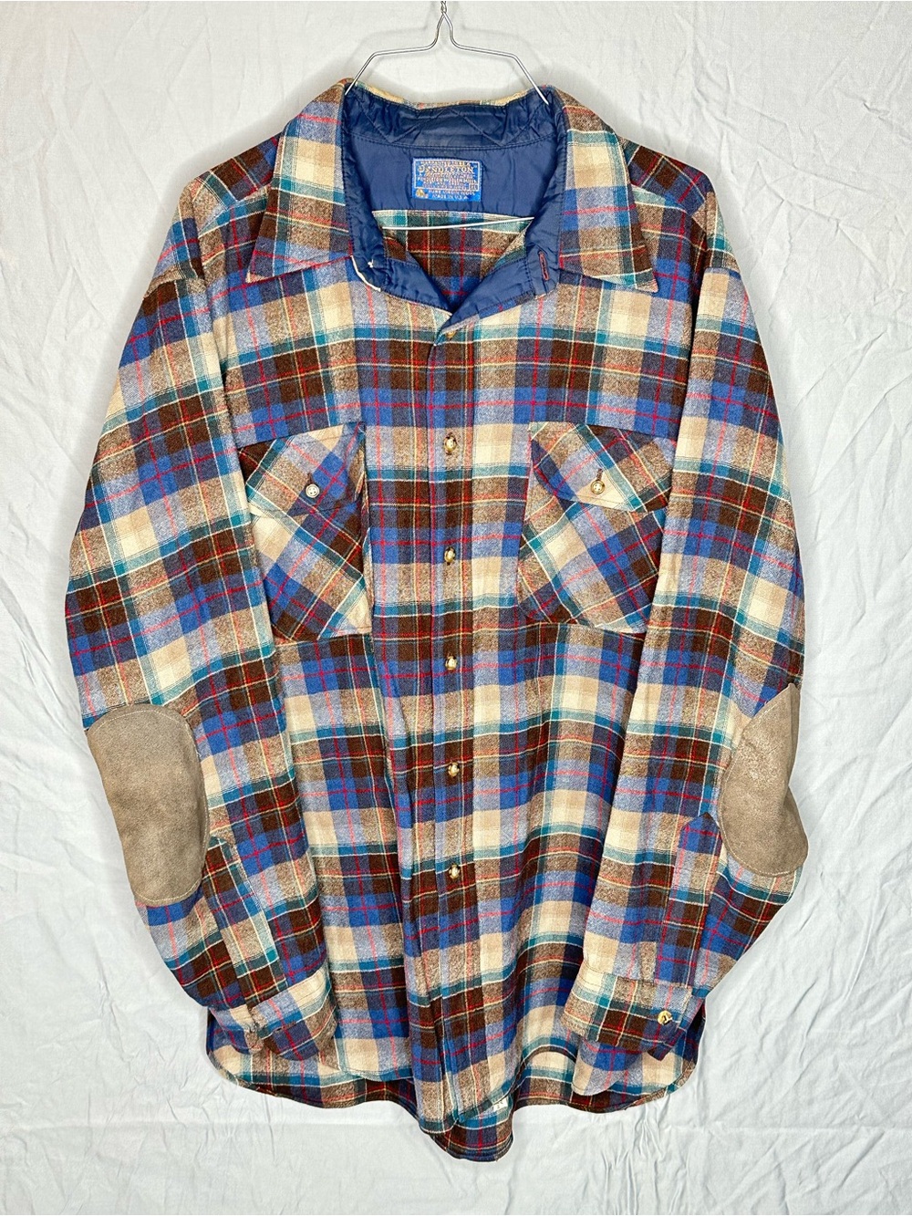 Vintage Pendleton Wool Plaid Field Shirt Jacket Elbow Patches USA Men’s XL